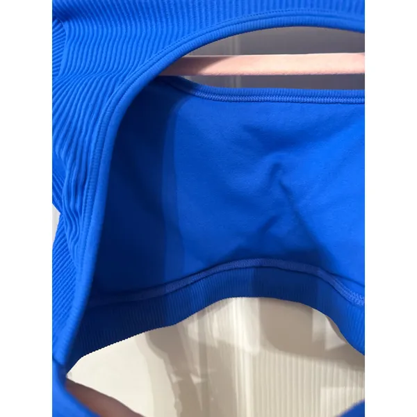 Royal Blue Cropped Long Sleeve Ribbed Workout Top, Small - Image 6