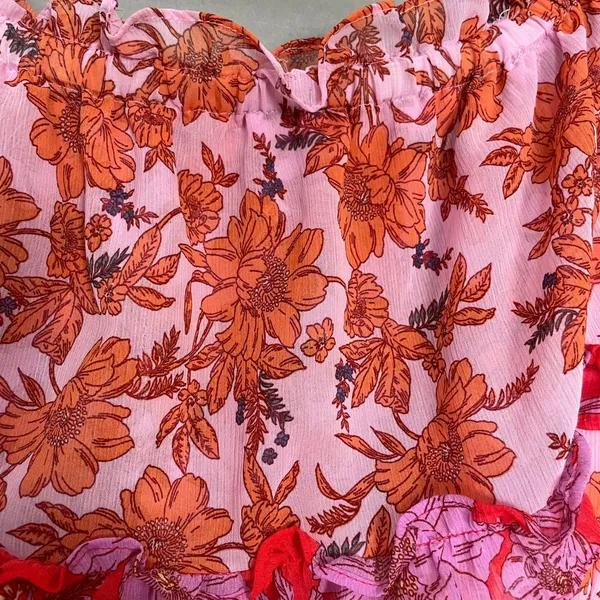 Jessica Simpson Floral Dress Off the Shoulder Amelia Pink Orange Size XS Girly - Image 9
