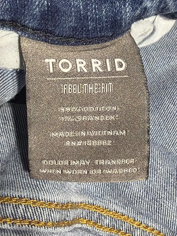 Torrid Feel The Fit Wide Leg Denim Jeans Blue High Rise Stretch Sz 26 Frayed Hem - Image 5