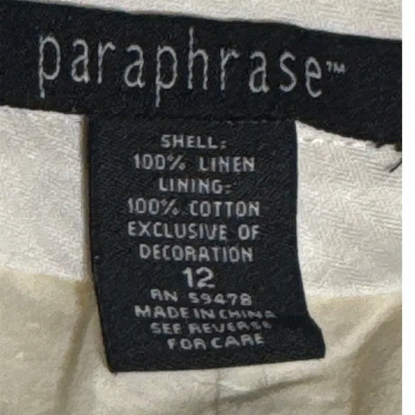 Paraphrase Linen Pants Womens 12 Ivory Embroidered Dragonfly Wide Leg Crop - Image 5
