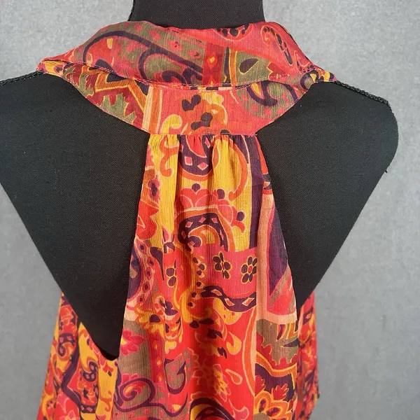 Free People Boho Paisley Halter Tank Top Women's Red‎ Orange Medium - Image 5