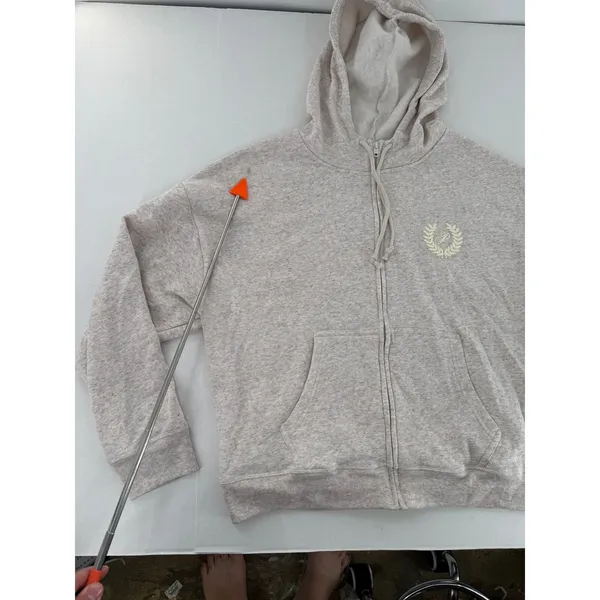 Victoria’s Secret PINK Gray Zip Up Hoodie Crest Logo Full Zip Sweatshirt Size L - Image 4
