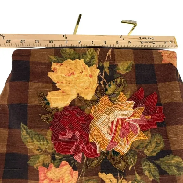 Cynthia Hart Los Angeles Floral Plaid Tote Bag Purse Bamboo Handles Gold Brown - Image 8