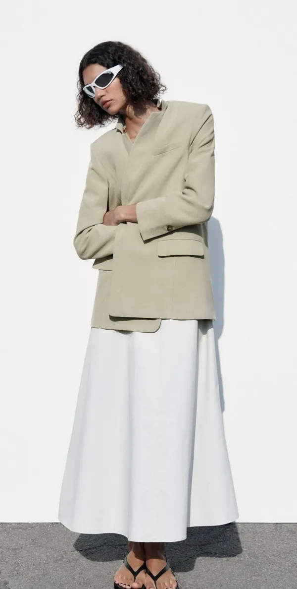 Zara blazer boyfriend relaxed ovsersize olive green casual Suit Jacket - Image 5