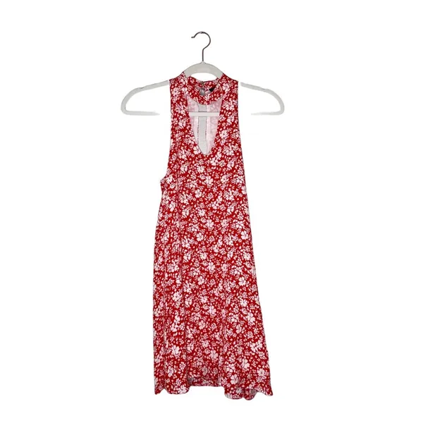 Lulu's Lean Close Floral Print Swing Dress Size XS Red Ivory White High Neck - Image 2