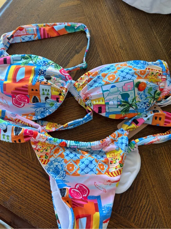 Jimmi Swim Colorful Patterned Bikini Set - Pink & Multicolor sz M NWT - Image 4