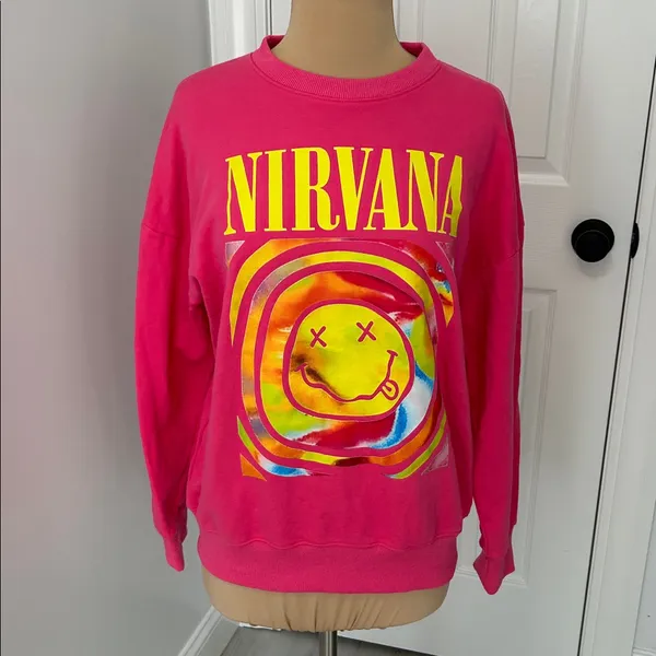 Nirvana Pink Smiley Face Sweatshirt Size M - Image 4