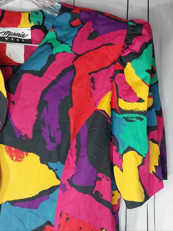 Marmie West Vintge 1980’s Colorful Abstract Maximalist Retro Artsy Top - Image 3