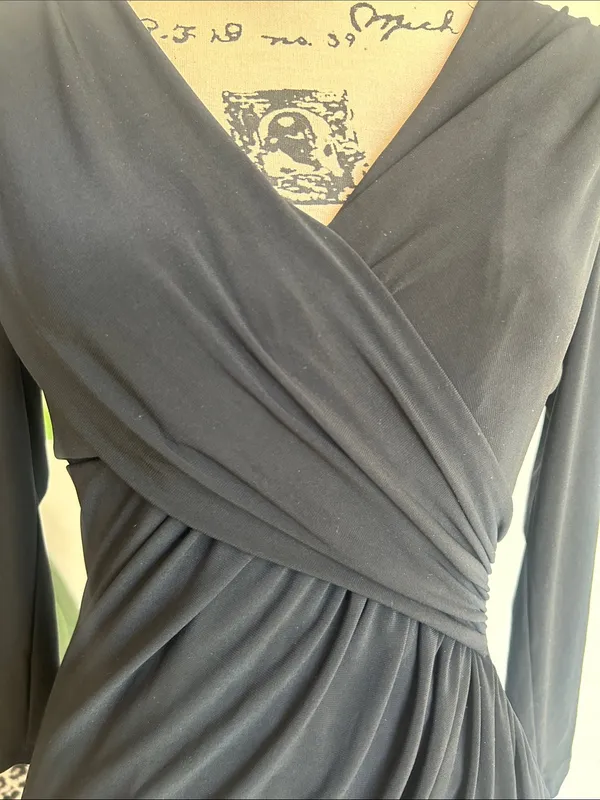Lauren Ralph Lauren Faux Wrap V-Neck Black Dress Size 4 - Image 8