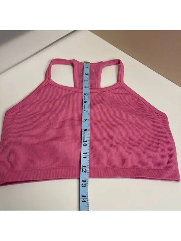 Jockey Pink Ribbed Sports Bra Size L Racerback Stretch Comfort Activewear - Image 5