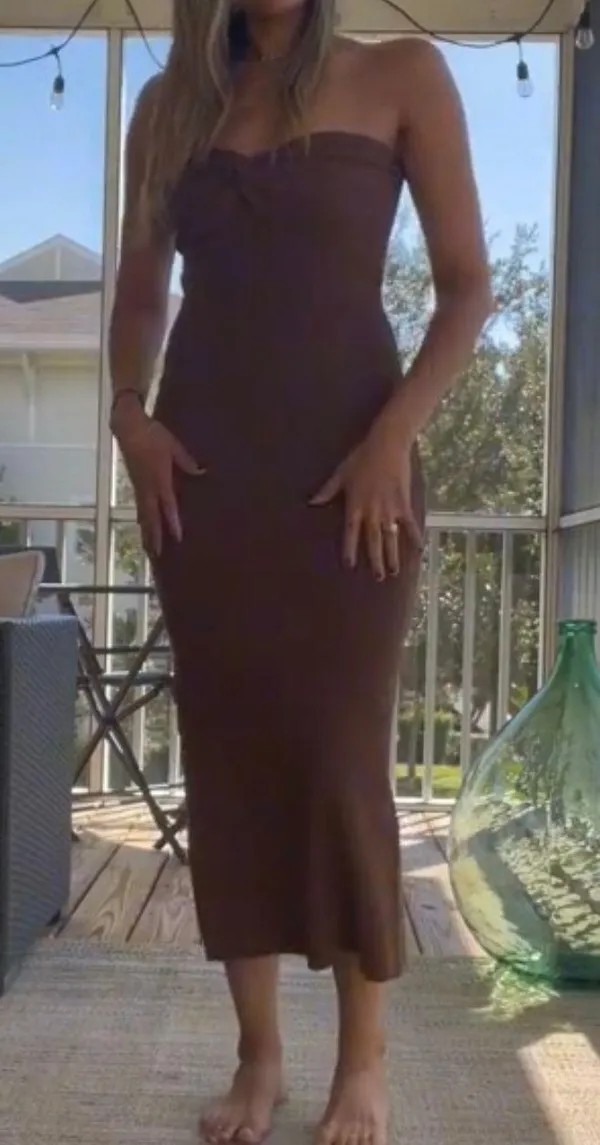 Brown Strapless Knit Maxi Dress - Image 3
