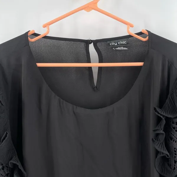 CITY CHIC Blouse Size XL/22 Lace Breeze Top Black Embroidered Eyelet Statement - Image 6