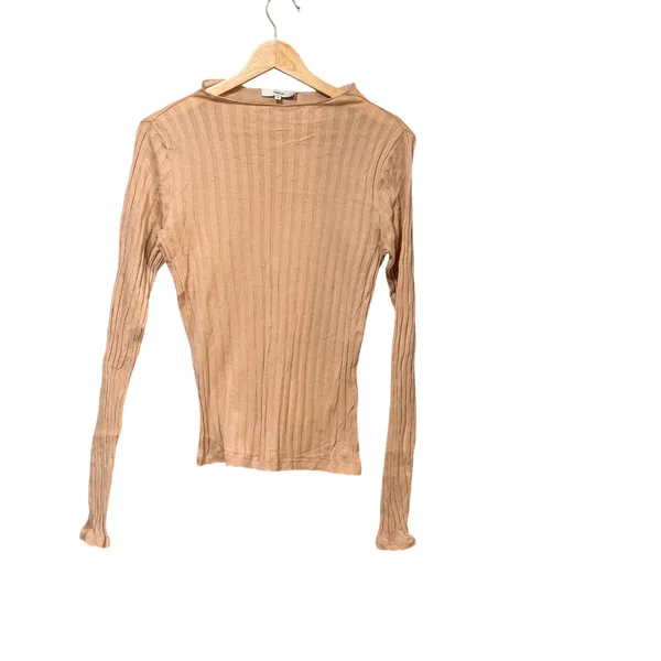 Vince Womens Ribbed Boat Neck Long Sleeve Top Peach Nude Slim Fit Size M - Image 2