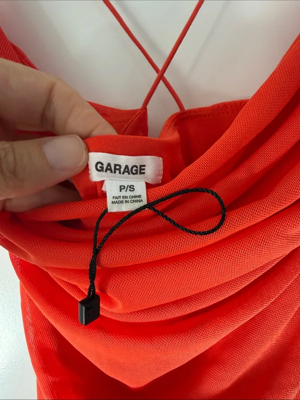 NWOT Garage Red Orange Draped Bodycon Mini Dress Size Small - Image 2