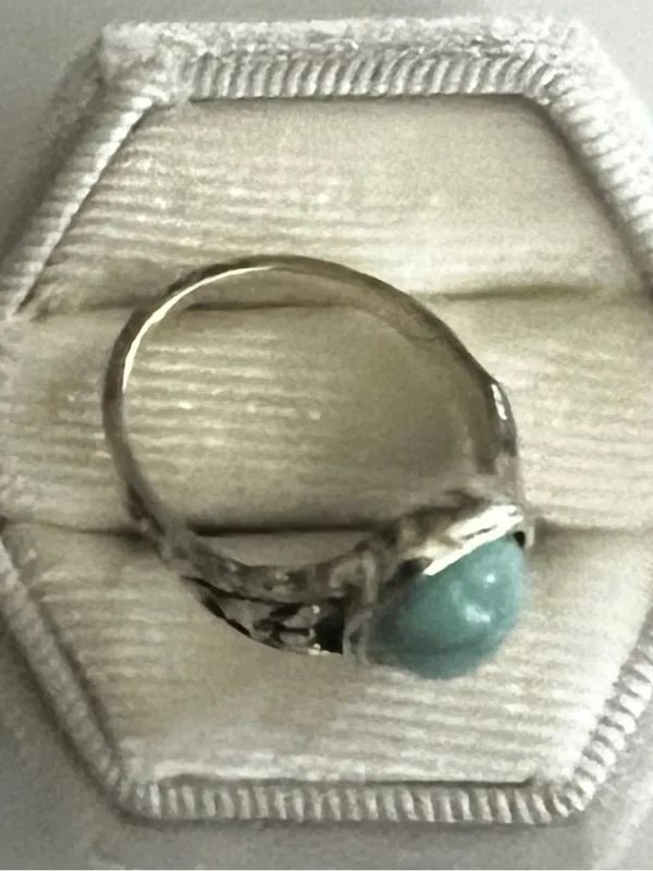 Bohemian/Aztec Design Faux Turquoise Stainless Steel Silver Ring Size 6 NWT - Image 3