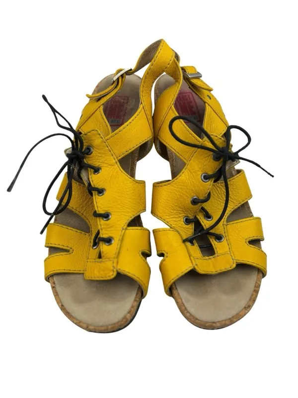 -Wolky Fancy Me Lion Comfort Sandals Womens 42 Yellow Leather Lace Open Toe Heel - Image 14