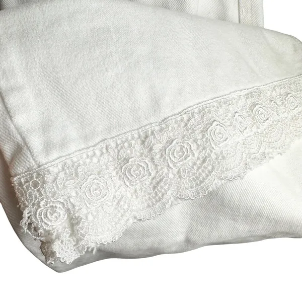 Zara‎ White Cropped Sailor Pants Womens Size 6 High Rise Lace Trim Hem - Image 4