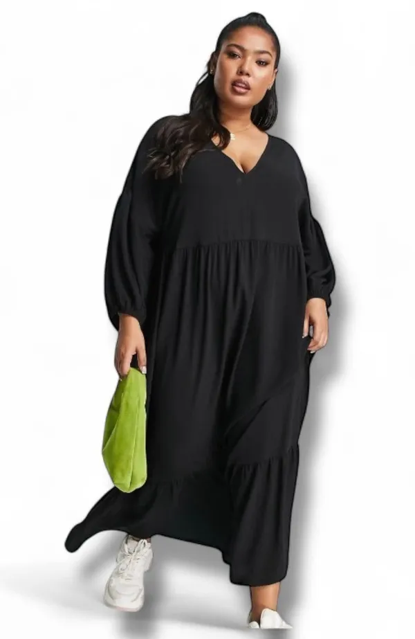 ASOS DESIGN Curve Black Tiered Midi Dress Size 16 NWT - Image 8