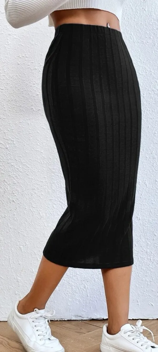SheIn Solid Ribbed Knit Bodycon Skirt - Image 3