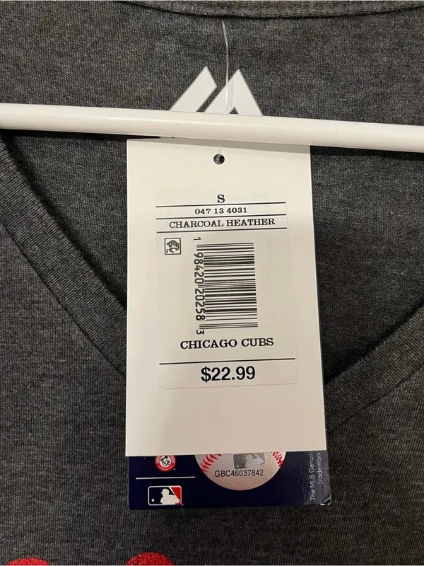 Genuine Merchandise Chicago Cubs V-Neck Tee - Gray with Red White Blue Script - Image 4