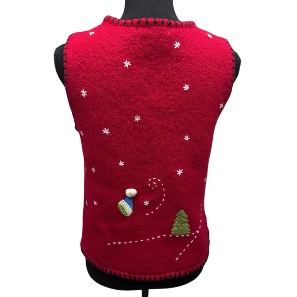 VTG Coldwater Creek Wool Full Zip Vest Size M‎ Snowman Cabincore Ugly Christmas - Image 6