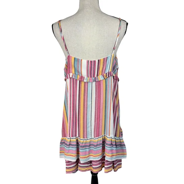 Umgee Large A-Line Mini Dress Striped V-Neck Lined Sleeveless Ruffled Multicolor - Image 5