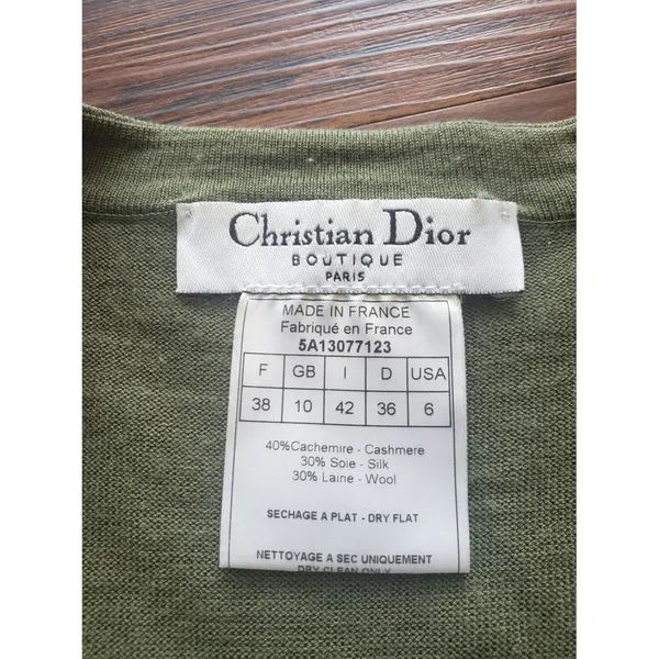 Christian Dior Olive Green Knit Cardigan Sweater Size 6 Vintage Designer Preppy - Image 2