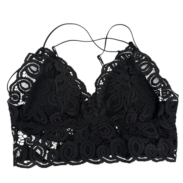 Victoria's Secret PINK L Large‎ Lace Bralette Bra Black Lace Strappy Smocked - Image 2