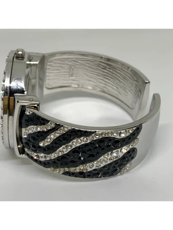Waltham SilverTone cuff bracelet watch 38mm rhinestones quartz 7” running - Image 4