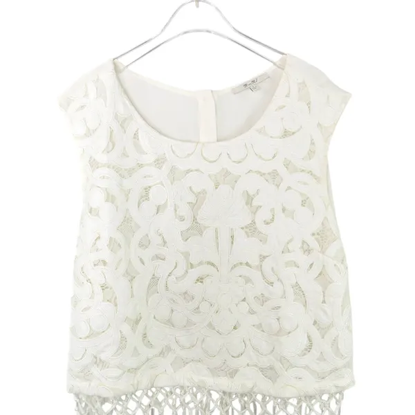 Miss Me White Lace Crochet Tassel Fringe Sleeveless Top Size Large - Image 4