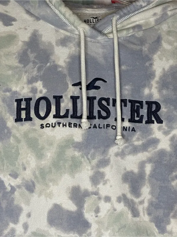 Hollister Tie-Dye Pullover Hoodie - Light Blue/White - Image 2