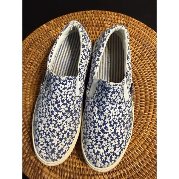 J.Crew Womens Blue‎ White Floral Canvas Slip On Sneakers Shoes Size 7 - Image 3