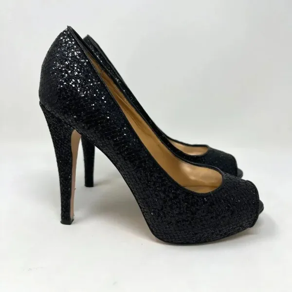 Badgley Mischka Kassidy ll Black Sequin 5 Inch‎ Heel Platform Pumps Size 8M - Image 3