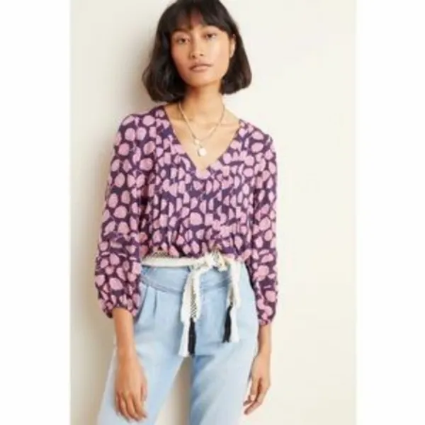 NWT Womens Size Small Maeve by Anthropologie Cathy Pleated V-Neck Blouse In Plum - Image 2