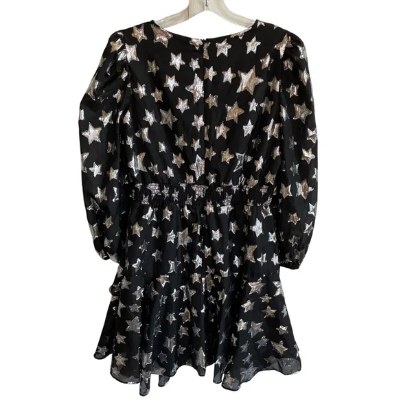 Sam Edelman Womens 6 Black Silver Metallic‎ Star Print Mini Dress V Neck - Image 10