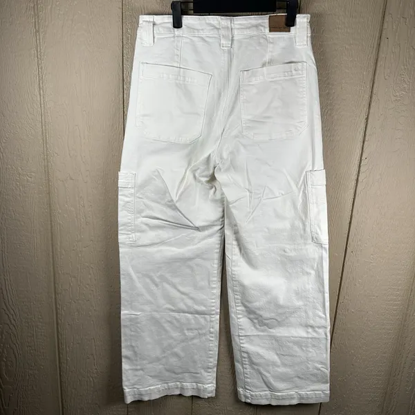 American Eagle Super High Rise Baggy Wide Leg Jeans Womens 8 White Cargo Stretch - Image 3