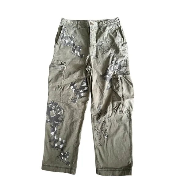 Free People "Every Rose" Zippered Cargo Graffiti Pants 8 - Image 3