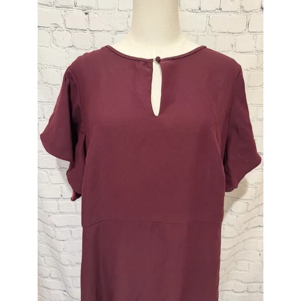 Ann Taylor LOFT flutter sleeve shift dress Burgundy Maroon Size 16 - Image 2