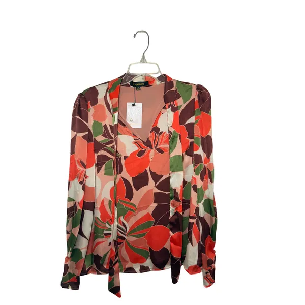 Sugarlips Medium Gilda Rodeo Split Neck Floral‎ Print Satin Blouse Boho Chic - Image 3