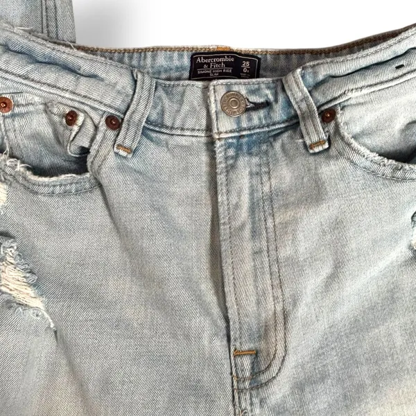 Abercrombie & Fitch Simone High Rise Slim Jeans Distressed Light Wash Raw Hem 25 - Image 7
