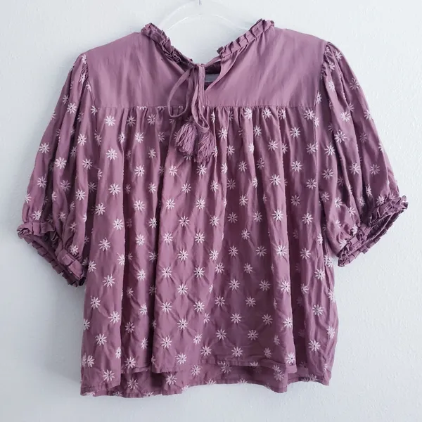 Anthropologie Embroided Peasant Short Sleeve Blouse - Image 4
