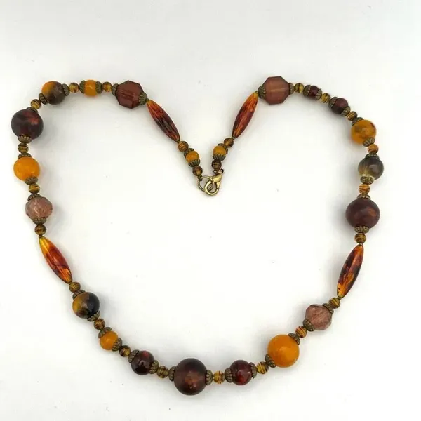 faux amber beaded long necklace Brown - Image 3