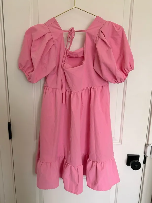 Cute Babydoll Cottagecore Pink Summer Dress Puff Sleeve Mini - Image 5