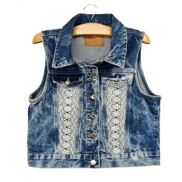 Womens Amethyst Jeans Cowboy Coture Stonewash Western Chic Denim Jean Vest Sz L - Image 4