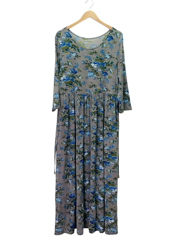 April Cornell M Gray Blue Floral Maxi Dress Cottagecore Romantic 3/4 Sleeve - Image 4