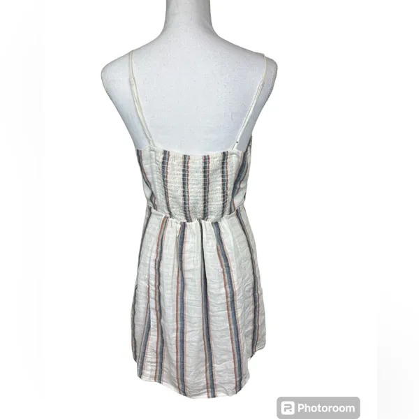 American Eagle AEO Linen Blend Striped Button Front Mini Dress Size Medium - Image 3