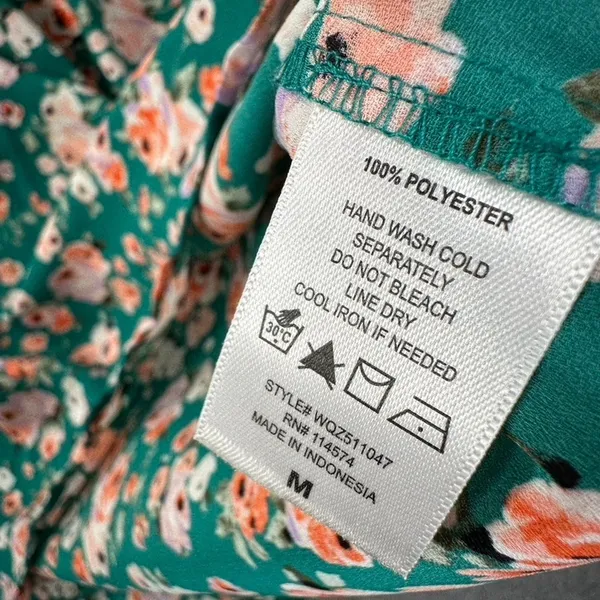 Pleione Green Floral Tiered Flutter Sleeve Blouse Women's Medium Round Neck - Image 8