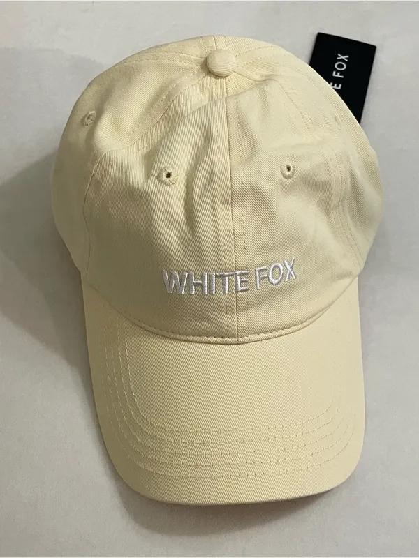 White Fox NWT Time To Travel Cap Embroidered White Logo in Lemon Yellow - Image 4