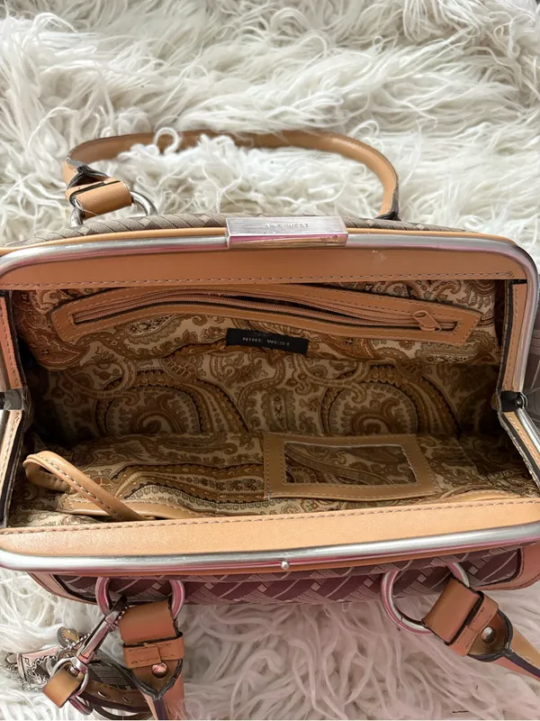 Vintage Nine West Y2K Brown Logo Frame Satchel Purse Charm - Image 7