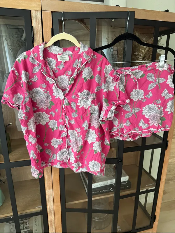 Crafted by mahogany dahlia pajamas set shorts sleeve shirt button down cotton - Image 9
